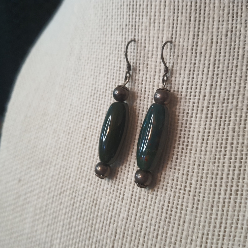 Vintage Sterling Silver & Bloodstone Jasper Earrings